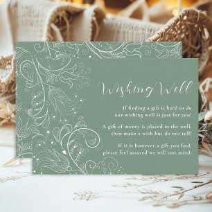 Sage Green Elegant Floral Wedding Wishing Well Enclosure Card