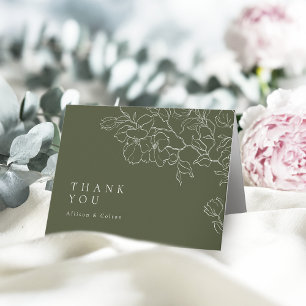 Sage Green Elegant hand drawn floral wedding Thank You Card