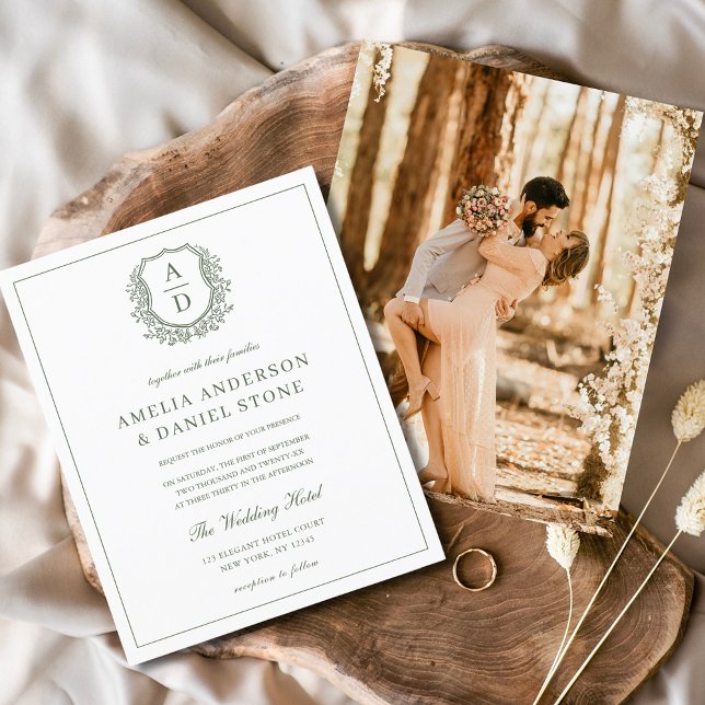 Sage Green Elegant Leafy Crest Monogram Wedding  (Creator Uploaded)