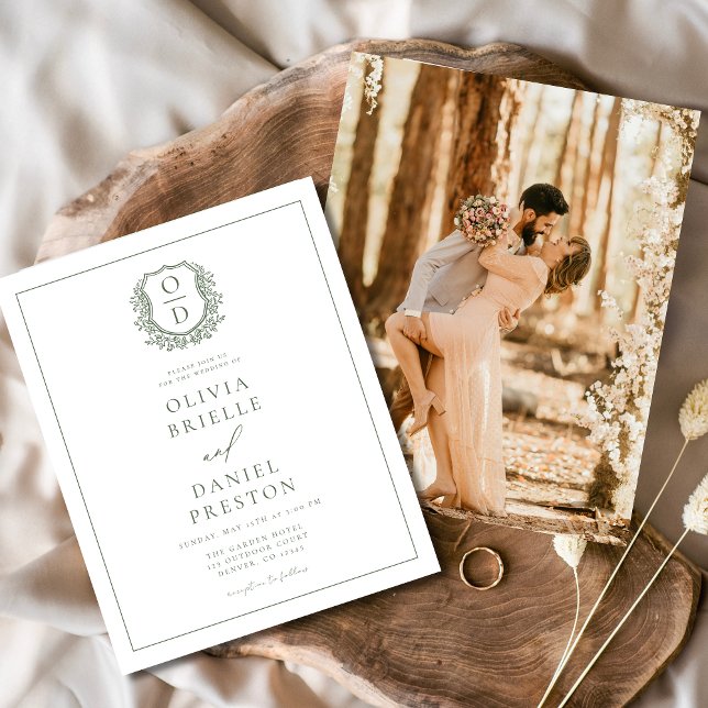 Sage Green Elegant Leafy Crest Monogram Wedding  Flyer (Creator Uploaded)