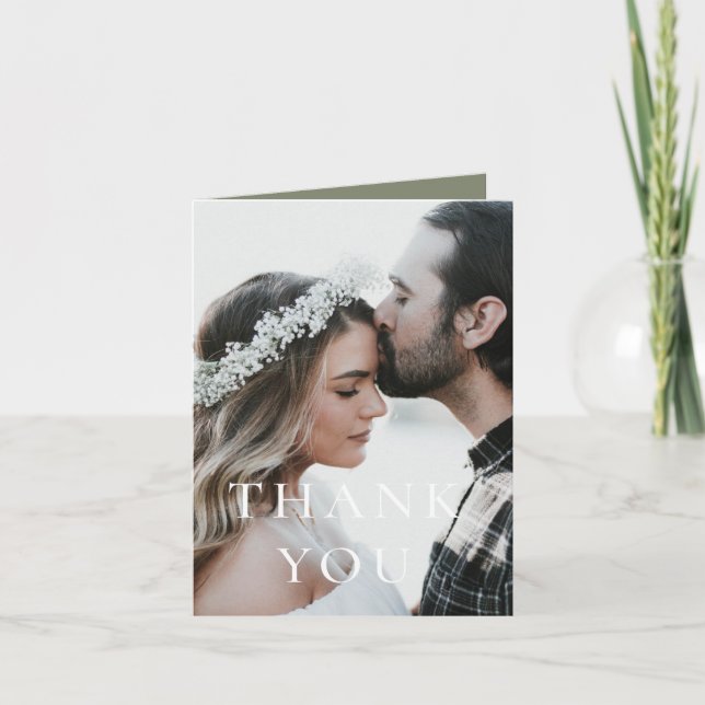 Sage Green Elegant Mariage photo Carte de remercie (Devant)