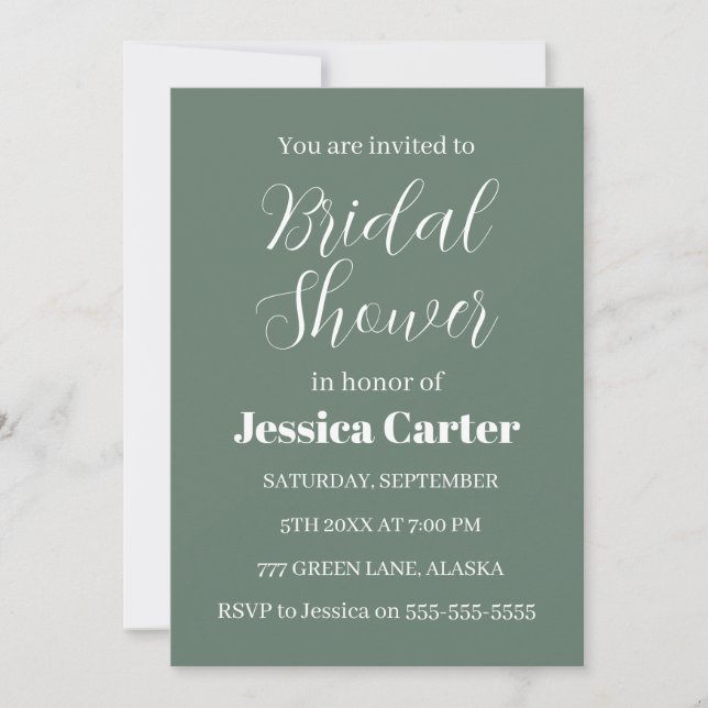  Sage Green Elegant Minimalist Bridal Shower  Invitation (Front)