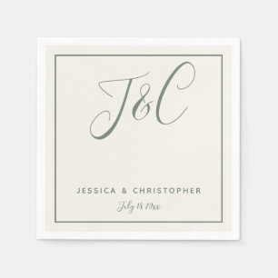 Sage Green Elegant Minimalist Monogram Initials Napkin