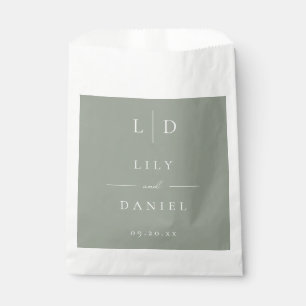 Sage Green Elegant Minimalist Monogram Wedding Favour Bag