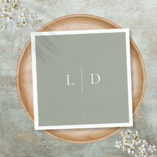 Sage Green Elegant Minimalist Monogram Wedding Napkin