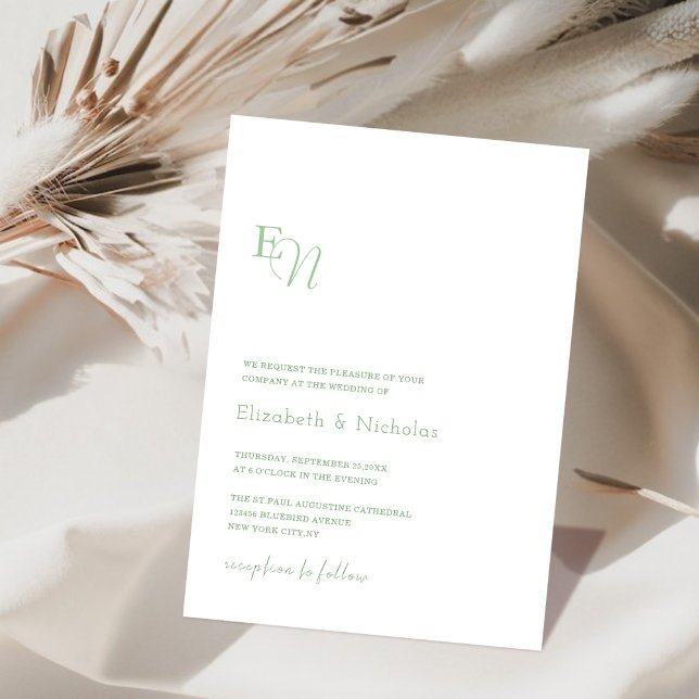 sage green elegant minimalist wedding invitation (Creator Uploaded)