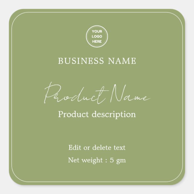 Sage Green Elegant Modern Minimalist Product Label (Front)