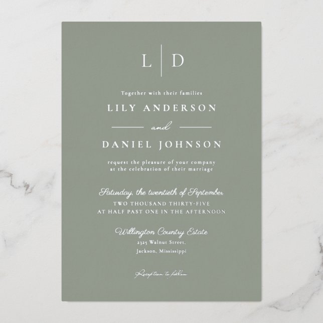 Sage Green Elegant Modern Monogram Wedding (Front)