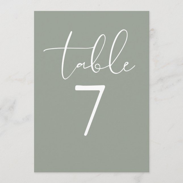 Sage Green Elegant Modern Script Table Number (Front)