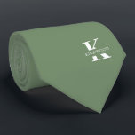 Sage Green Elegant Monogram   Name Tie<br><div class="desc">An elegant two-sided necktie featuring a bold white monogram across a Sage Green background. On top of this monogram sits your first or last name spelled out in all capitals. If you prefer a bolder look for the personal name inside of the large letter you can do the following: Use...</div>