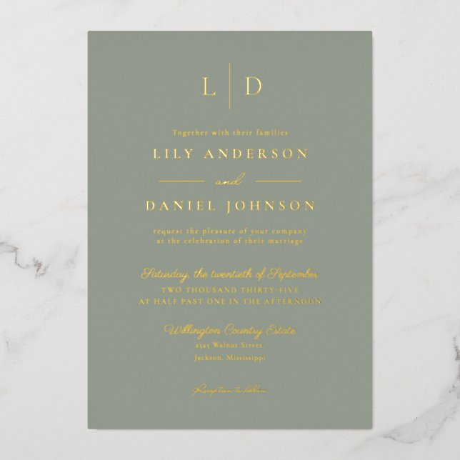 Sage Green Elegant Monogram QR Code Wedding Gold (Front)