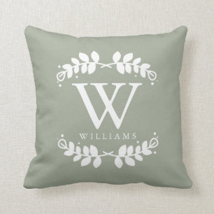 Sage Green Elegant Monogram Throw Pillow