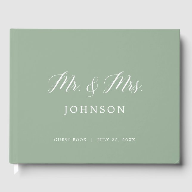 Sage Green Elegant Photo Mariage Livre d'Invité (Recto)