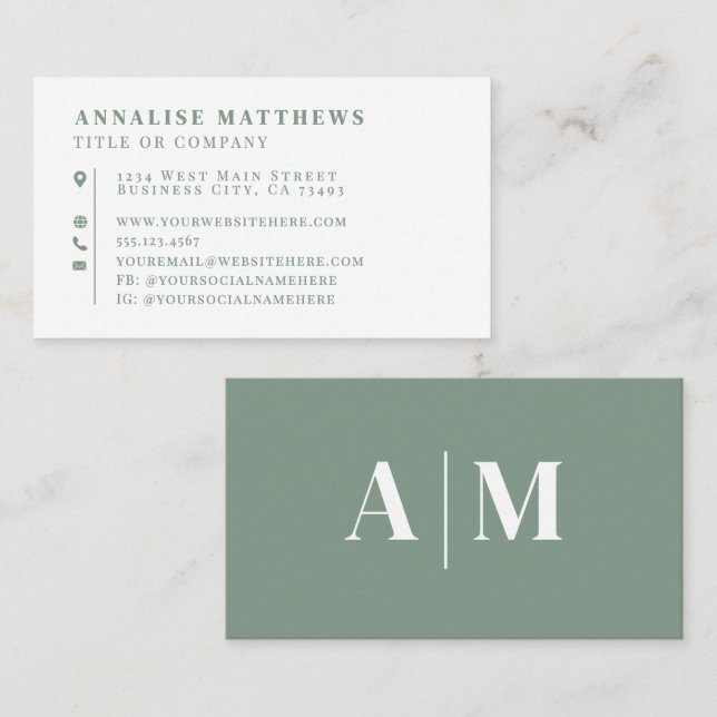 Sage Green Elegant Professional Business Card (Front/Back)