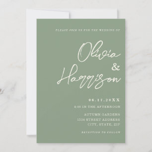 Sage Green Elegant Script All In One Wedding Invitation