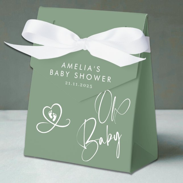 Sage Green Elegant Script Baby Shower Favor Box (Creator Uploaded)