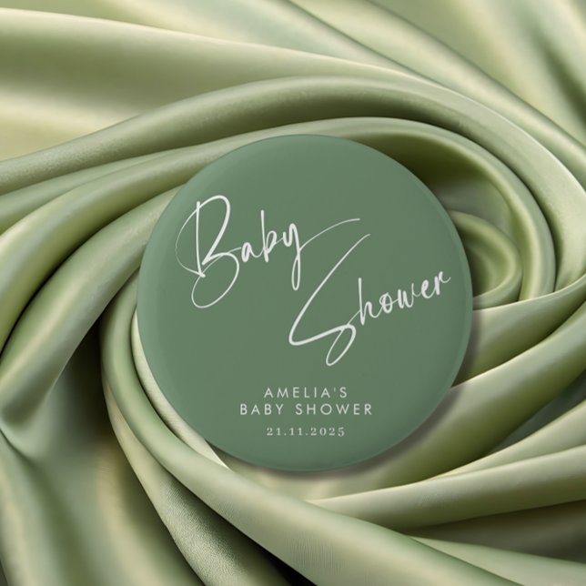 Sage Green Elegant Script Baby Shower Modern 2 Inch Round Button (Creator Uploaded)