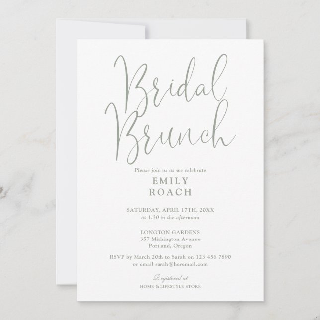 Sage Green Elegant Script Bridal Bunch Shower Invitation (Front)