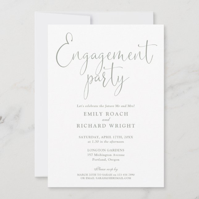 Sage Green Elegant Script Engagement Party Invitation (Front)