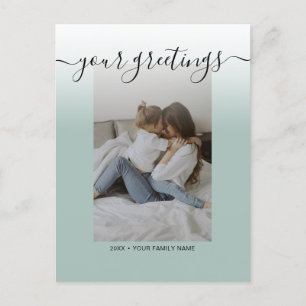 Sage Green Elegant Script Family Photo Greetings Postcard