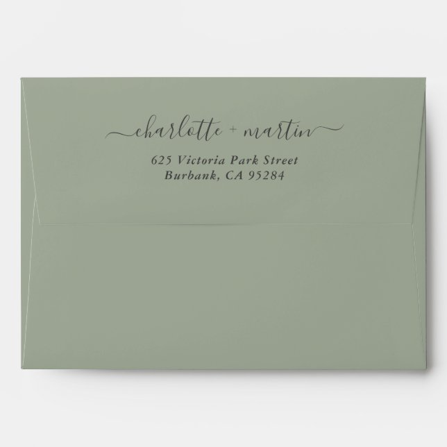 Sage Green Elegant Script Return Address Wedding Envelope (Back (Top Flap))