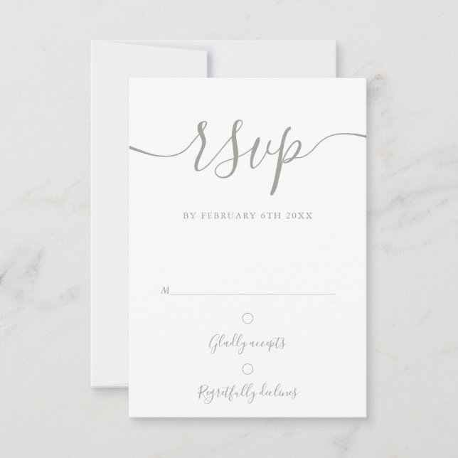 Sage Green Elegant Script Simple Modern RSVP Card (Front)