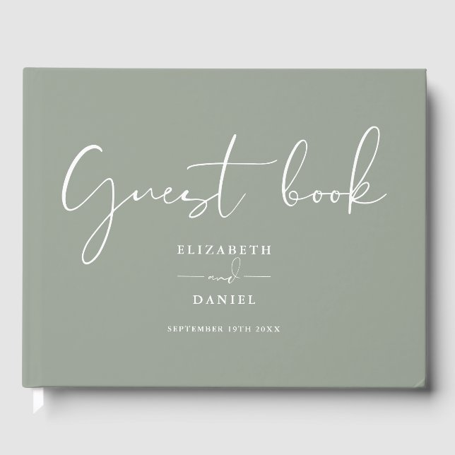 Sage Green Elegant Script Wedding Guest Book (Front)