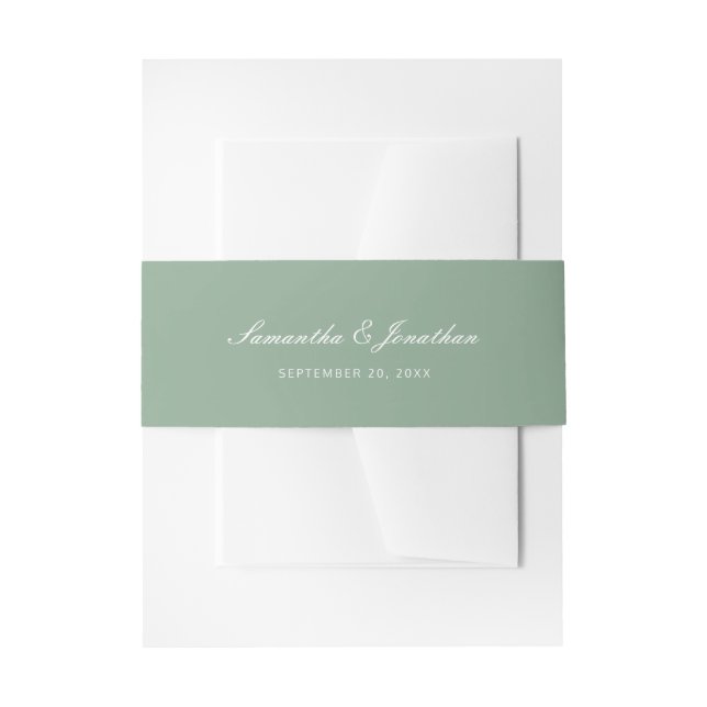Sage Green | Elegant Script Wedding Invitation Belly Band (Front Example)