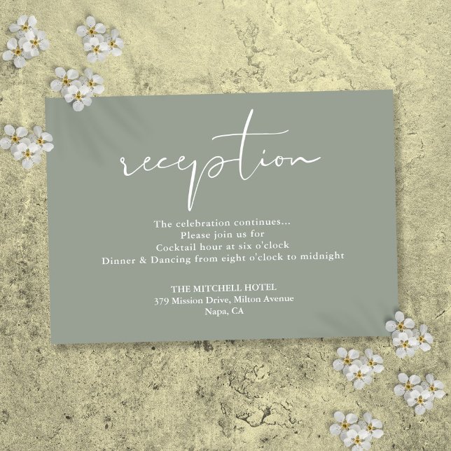Sage Green Elegant Script Wedding Reception Enclosure Card (Sage Green Elegant Script Wedding Reception Enclosure Card)