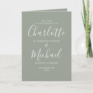 Sage Green Elegant Signature Script Wedding  Program