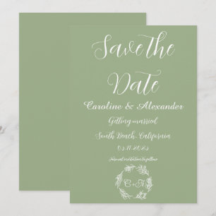 Sage Green Elegant Simple Floral Formal Wedding Save The Date