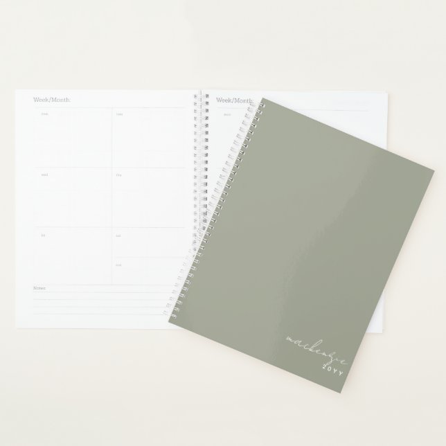 Sage Green Elegant Simple Minimalist Personalized Planner (Display)