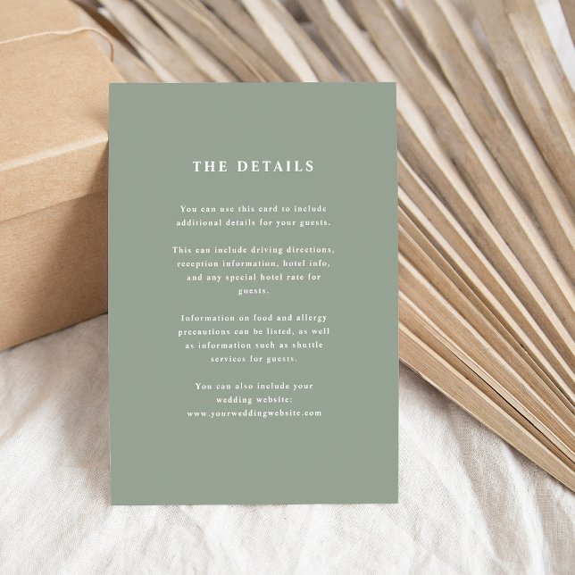 Sage Green Elegant Text | Wedding Guest Details Enclosure Card (Creator Uploaded)