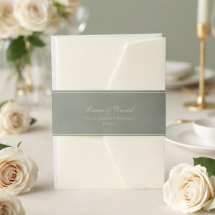 Sage Green Elegant Velvet Personalized Wedding Invitation Belly Band