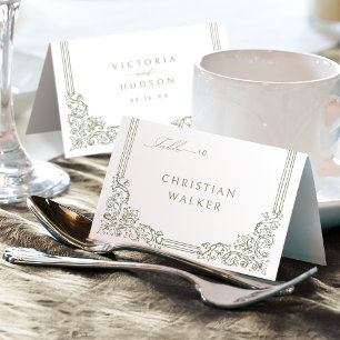 Sage Green Elegant Vintage Foldable Place Card