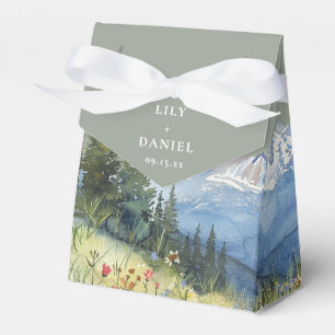 Sage Green Elegant Watercolor Mountain Wedding Favor Box