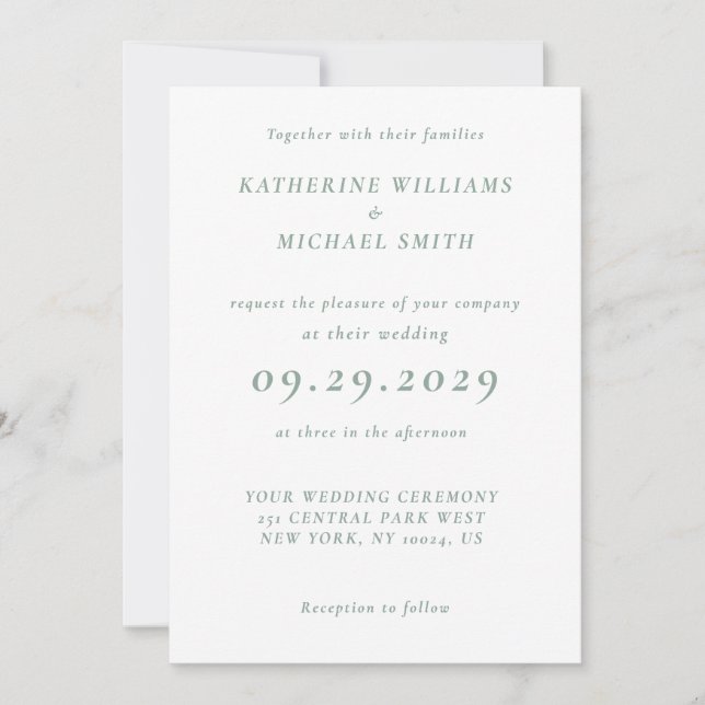 Sage Green Elegant Wedding Invitations (Devant)