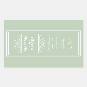 Sage Green Elegant Wedding Monogram Wine Bottle Sticker