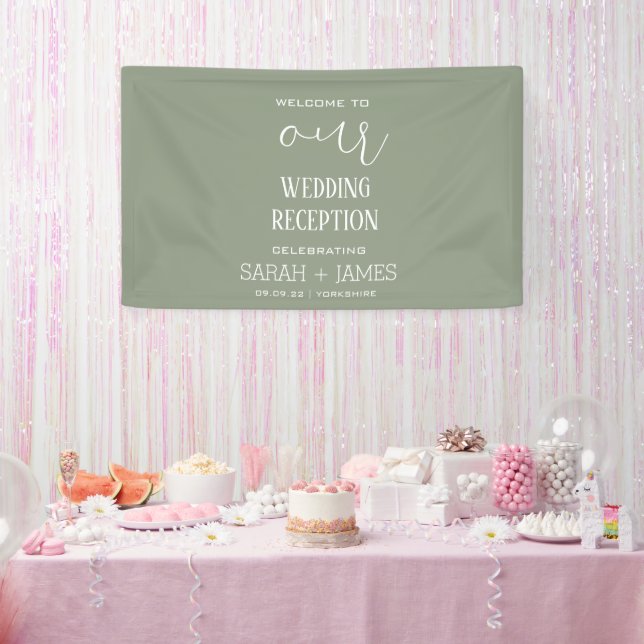 Sage Green Elegant Wedding Reception Welcome  Banner (Party)