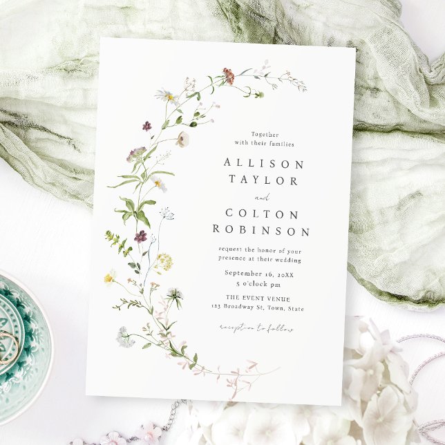 Sage Green Elegant Wildflower Rustic Boho Wedding Invitation (Elegant Wildflower Rustic Boho Wedding Invitation)