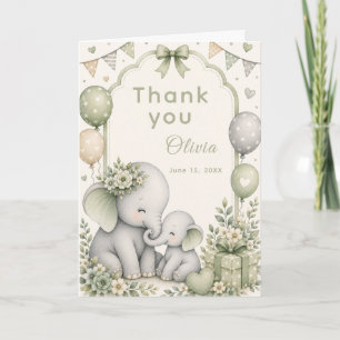 Sage Green Elephant Baby Shower Thank You Card