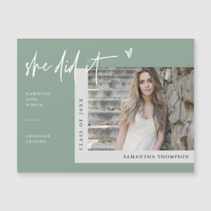 Sage Green Elle L'A Fait Graduation Photo Magnet