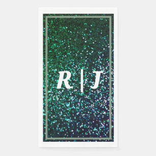 Sage Green Emerald Glitter Monogram Name Wedding Napkin