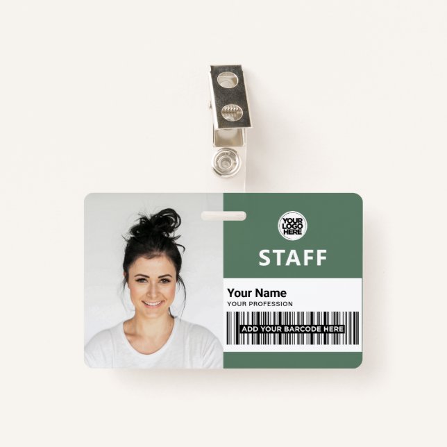 Sage Green Employee Business Photo Staff ID Badge (Front with Clip)