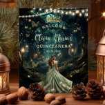 Sage Green Enchanted Forest Quinceañera Welcome  Poster<br><div class="desc">Personalize this enchanting Quinceañera / Sweet 16 birthday welcome sign poster easily and quickly. Simply click the Edit Using Design Tools button to further edit the text, change font styles and font colours. Featuring a girl dressed in a beautiful sage green and blush pink floral embroidered dress and an enchanted...</div>