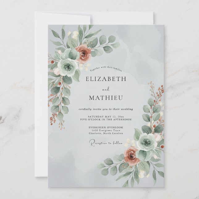 Sage Green Enchanting Bloom Wedding Invitation (Front)