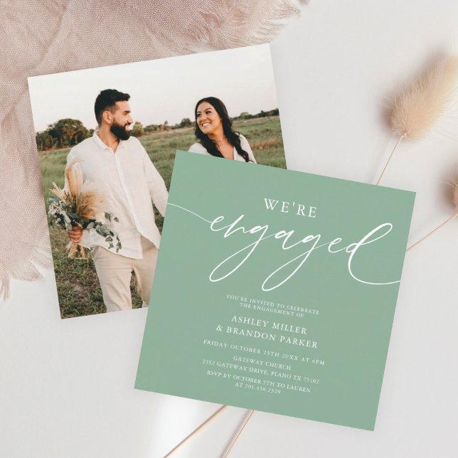 Sage Green Engagement Party Square Invitation (Creator Uploaded)