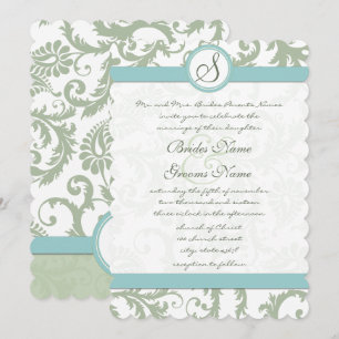 Sage Green et Aqua Mariage damassé Invitation