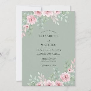 Sage Green Ethereal Rose Wedding Invitation