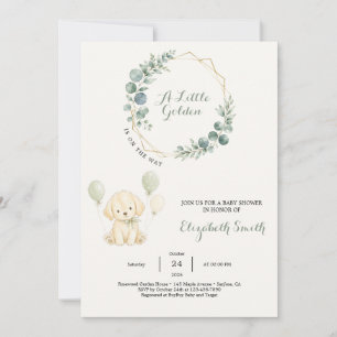 Sage Green Eucalyptus Baby Shower Golden Retriever Invitation